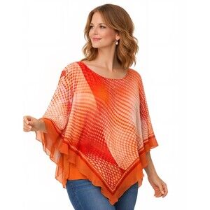 B.L.E.U. Ponch Style Orange Shimmering Geometric Pattern Blouse Women's Size L